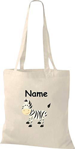 Shirtinstyle Stoffbeutel Tasche, Tiermotiv Zebra mit Wunschnamen, Natur Zoo Tiere Animal, Geschenk, Baumwolltasche, Logo, Spruch, Verwandschaft, Motiv, Farbe Navy