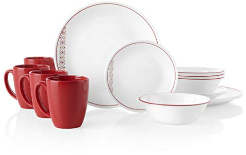 Corelle 16-Piece Dinnerware Set Service for 4, Chip Resistant, Glass, Fusion Chilli