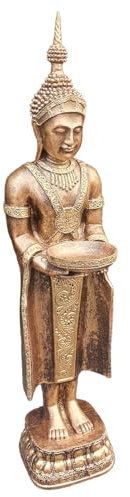Statue de jardin asiatique Bouddha Figurine gardien du temple avec bol 76 cm Figurine pour le jardin Décoration résistante aux intempéries