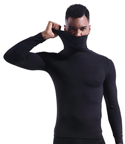 Zueauns Mens Thermal Tops Turtleneck Warm Underwear Long Sleeve T-Shirt Tops Breathable Thin Undershirt(Black,M)