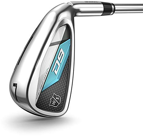 Wilson Staff Golfschläger-Eisensatz, D9, Für Damen, 5-PW, SW, L-Flex, Für Rechtshänder, Schaft aus Graphit, 7-teilig, Silber/Blau, WGR200010
