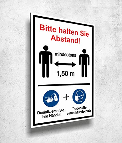 Aluverbund Schild Abstand halten 20x30cm UV Druck - 3mm Stärke - Made in Germany Art.Nr.1016