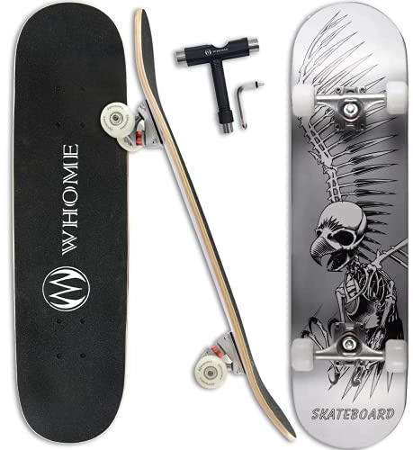 WHOME Skateboard per Adulto/Bambino Ragazza/Boy Principiante/Pro - 31x8 Standard Skate Board Completo 8-ply Alpine Maple Deck ABEC-9 Cuscinetti con T-Tool
