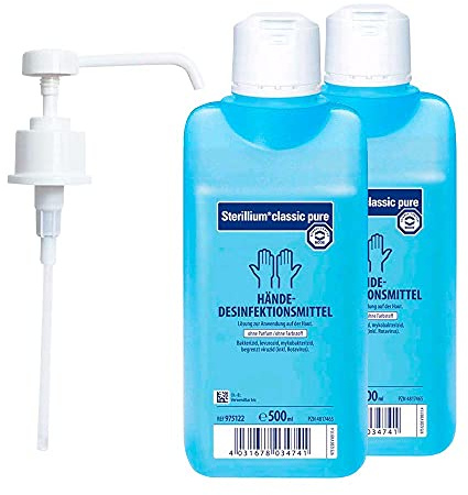 Medicalcorner24 Bode Sterillium Classic Pure Händedesinfektionsmittel, 2x 500ml, inkl. 1x Bode Dosierpumpe für 500ml Flaschen