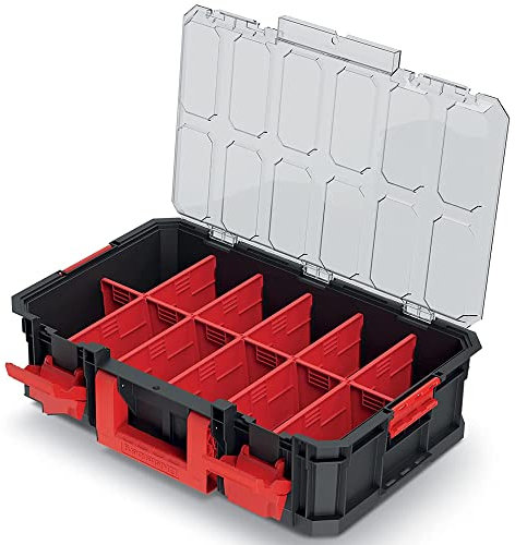 Kistenberg Sortimentskasten Sortimentsbox Werkzeugkiste Kleinteile Organiser (mit Trennsege/Trennwände, stapelbar, Metallscharniere, transparenter Deckel, Modular Solution 517 x 331 x 134 mm)