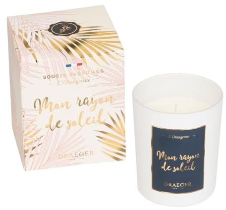 DRAEGER PARIS - Bougie Cadeau Blanche Parfumée Fleur d'oranger Mon Rayon de Soleil - Idée Cadeau Amour, Meilleure amie - Pot en verre - Made in France - 100% Cire Végétale - 40h de combustion