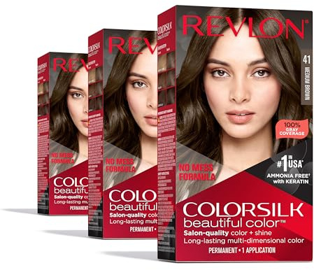 Revlon Colorsilk Beautiful Color Permanent Hair Color, (OLD VERSION) 41 Medium Brown (Pack of 3)
