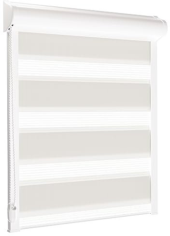 schattenfreu.de Doppelrollo mit Kassette nach Maß | Zum Anschrauben am Fensterrahmen oder an der Wand | Optional zum Ankleben | Lichtdurchlässig | Für Fenster und Türen | Creme