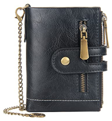 Ruiqas Portafoglio Uomo in PU con Catena Anti-smarrimento | con 11 scomparti per carte, 3 tasche con cerniera e monete. Catena anti-smarrimento rimovibile – compatto e leggero