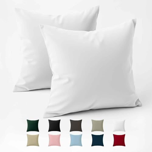 Federe 40x40 Cotone Rinforzato (Set da 2) - Bianco - Trama Fitta a 57 Fili/cm² - Federe Cuscini 40x40 cm - Federe Cuscino 40x40 Certificate Oeko Tex - Dreamzie