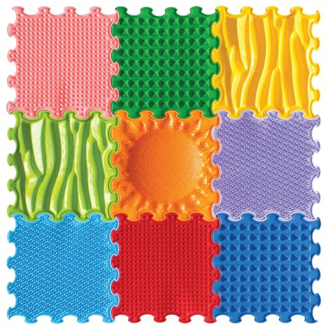ORTOTO Tappetino per puzzle sensoriali per massaggi, tappetino ortopedico per bambini e adulti, piastrelle per pavimenti ad incastro, tappetini da gioco per bambini (Arcobaleno timulativo)
