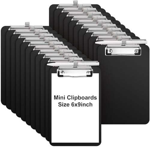 Sabary Mini-Klemmbretter mit Stifthalter, schwarz, A5, Memo-Klemmbrett, 15,2 x 22,9 cm, kleines Kunststoff-Klemmbrett für Schule, Büro, Restaurant, Café, Hotel, Einkaufsliste (Stift nicht im