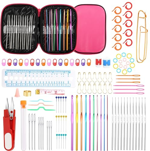 LWMTT 127 PCS Aiguilles à Crochet Set,Crochet Débutant, Ergonomique Pour Avec Anneau Marqueur Tricot,Multicolore Crochet à Tricoter pour Débutants et Professionnels