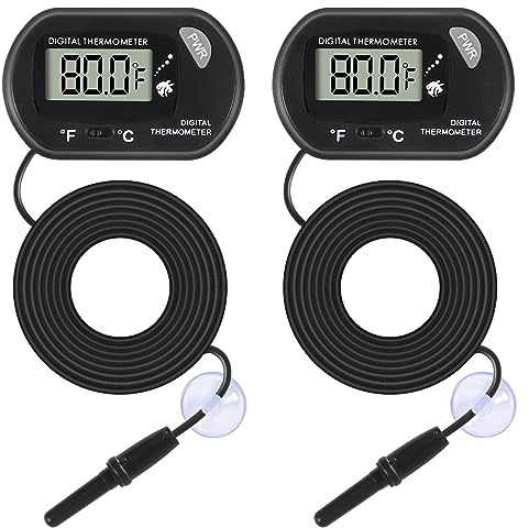 ALAMSCN 2PCS Aquarium Thermometer LCD Display Fish Tank Thermometer with Probe and Suction Cup for Fish Tank Reptile Terrarium