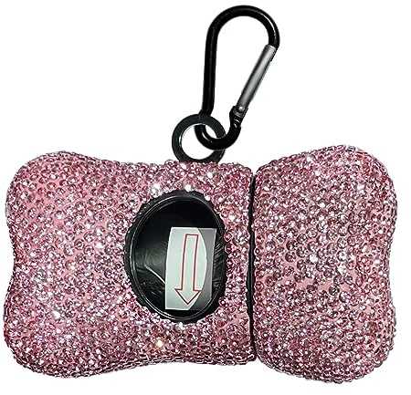 Hundekotbeutelhalter, glitzernder Kristall-Hundekotbeutel-Spender für Hunde und Hunde, mit Metall-Karabiner-Clip (Rosa)