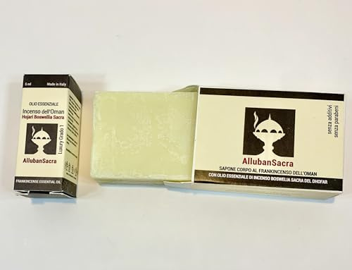 Set 2 Pezzi Frankincenso Sapone Corpo e Olio Essenziale Boswellia Sacra Oman AllubanSacra.