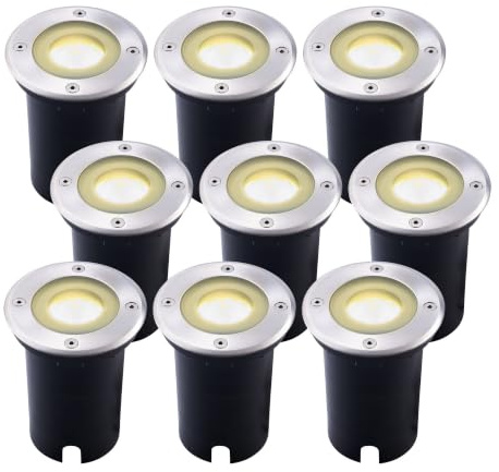 Ledvion 9 pezzi Faretto LED da Incasso IP67 3W 230V 345Lm 2700K GU10 | Con sorgente luminosa e cavo 1m per giardino terrazza vialetto e percorsi
