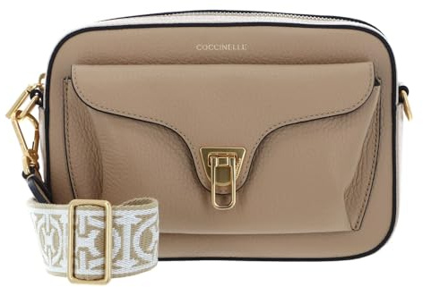 Coccinelle Leder Umhängetasche Beat Soft Ribb Crossbody Bag Grained Leather Fresh Beige