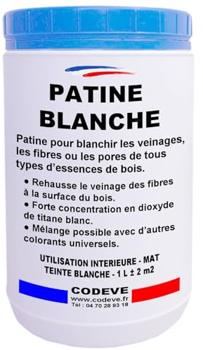 Patine Blanche - Codeve Bois - 1L - Intérieur - Pour Blanchir En Profondeur Les Fibres, Pores Ou Veinages D'un Bois.