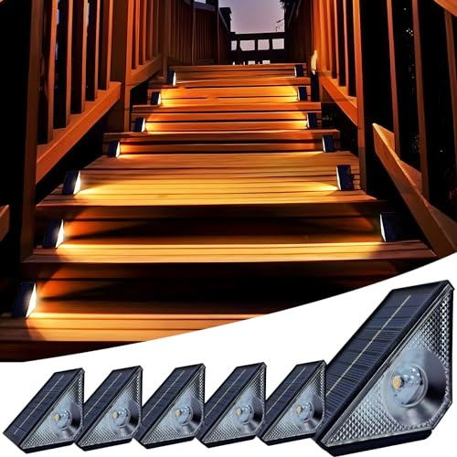 GEEKHOM Solar Step Deck Lights Outdoor 6 Pack Step Light, Waterproof Warm White/7 RGB Color Glow Fence Lights for Patio Stairs Post Pathway Porch Driveway Garden Decor