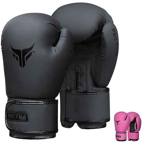 Mytra Fusion Boxhandschuhe Damen Box Handschuhe MMA Training Punching Kickboxhandschuhe (Black, 16-oz)