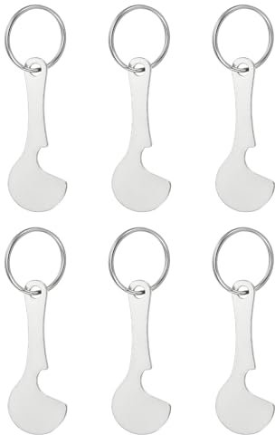 PATIKIL Shopping Trolley Token Key Ring, 6 Pack 2.3 Inch Stainless Steel Cart Remover Unlock Release Keychain for Grocery Shopping Cart, Silver Tone