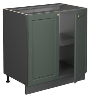 Vicco Meuble Bas sous-évier Fame-Line, Vert Or Campagne, 80cm avec étagère, PT Anthracite, à Combiner avec d'autres modules de la série Fame-Line