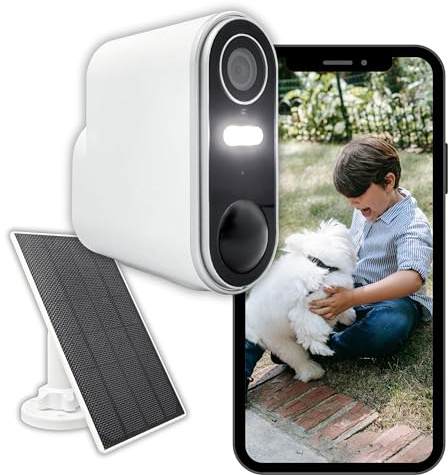 Konyks Camini Air 2 Solar - Caméra de Surveillance extérieure sans Fil WiFi avec Panneau Solaire, Notifications détection de Mouvement, Vision Nocturne en Couleurs, Fonction éclairage et Sirène