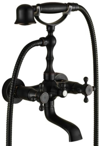 Badewannenarmatur Wannenbatterie Retro Vintage Messing Doppelhebel Wandmontage Wannenarmatur Badewanne Amatur mit Handbrause Wannenmischer Dusche Set Schwarz