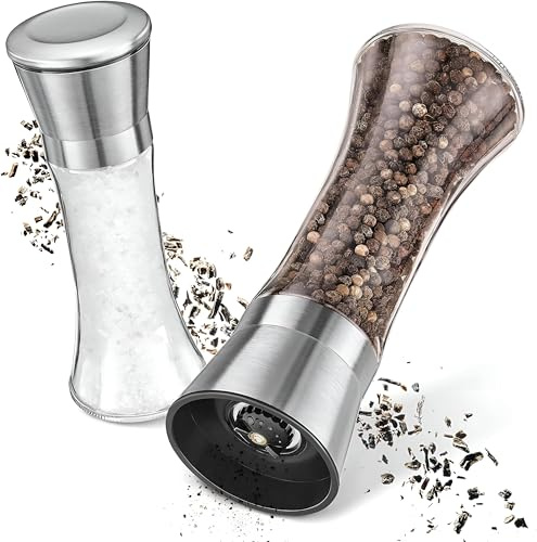 MUJGAN Salt and Pepper Grinder Set - Refillable Spice Mill for Sea Salt, Black Pepper, Herbs, and Seasoning - Kitchen Spice Grinders with Spice Grinder and Refillable