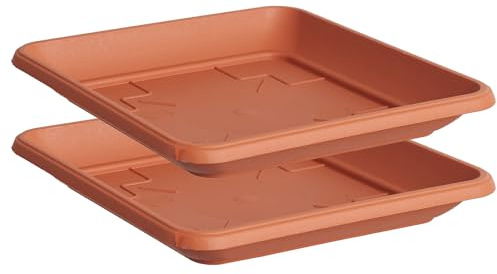 Tymar Lot de 2 soucoupes carrées en plastique pour pot de fleurs, soucoupe de pot de fleurs, terre cuite, 34 x 34 cm