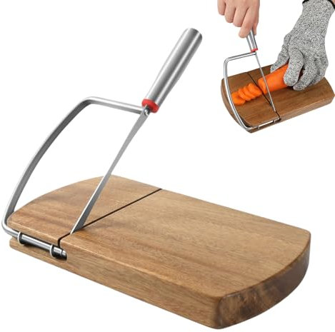Tabla de queso, tabla de queso con rebanadora - Cortadora de queso de alambre de 9.2x8.4 pulgadas - Cortadora de trufas multifuncional de madera dura, accesorios de corte antir