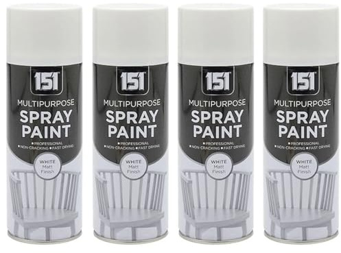 DIOXSTAR Multi-Purpose Spray Paint, White Matt Finish, Fast Drying, Non-Cracking, Suitable for Wood, Plastic and Metal, Indoor and Outdoor Use, Easy to Use, 400ml (4 PCS)
