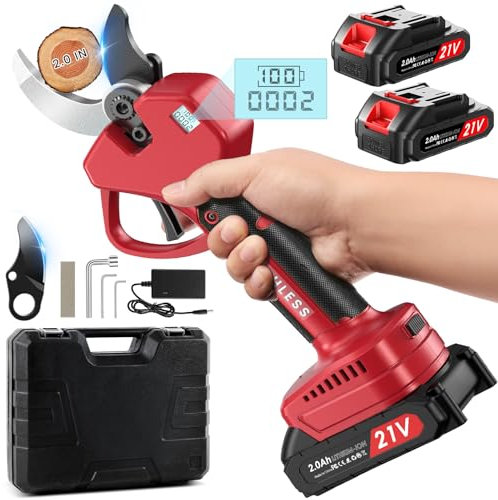 Forbici a Batteria 50mm 21V con 2 * 2000 mAh per 1200 Tagli - Cesoie Portatili Ricaricabili per Potatura con Display - Ideale per Frutteto, Parco, Fattoria, Olivo