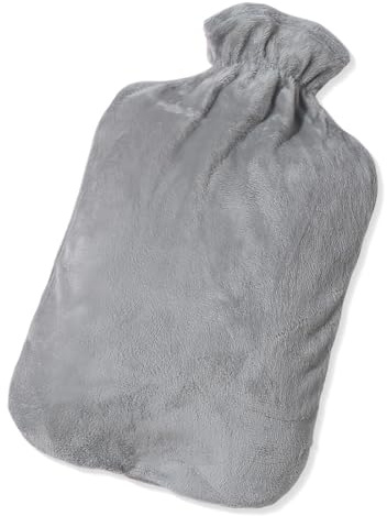 ZEPIQOR wärmflasche, wärmflasche mit bezug, wärmeflasche, Wärmflasche mit Weichem Bezug –Auslaufsicher 2L Groß Wärmflaschen mit Känguru-Tasche,Naturkautschuk +Bettflasche Flauschig (Grau)
