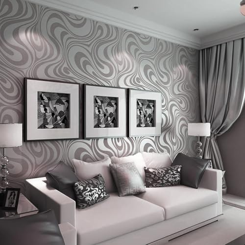 Baketron Modern Dark Gray Abstract Stripe Wallpaper Geometric Wallpaper Murals Galaxy Glitter Textured Wall Paper Roll for Living Room Bedroom Adults Teenager Feature Wall