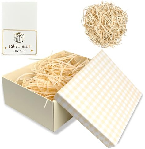 Morocket Caja de regalo con tapa, 25 x 18 x 8,5 cm, elegante, monocolor, amarillo y blanco, cartón, festivales, cumpleaños, boda, día de San Valentín, caja, caja