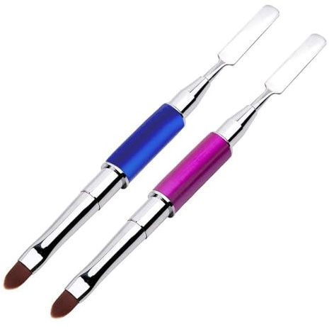 TOROKOM 2PCS Dual-Ended Poly Gel Pinsel, Acryl UV Gel Dual-Ended Poly Gel Pinsel Poly Gel Pinsel Picker Dual-Ended Poly Gel Nagelbürste für Acryl Nägel Verlängerung (Blau + Lila)
