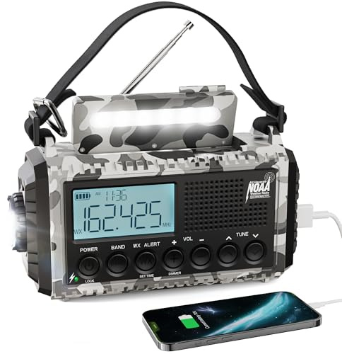 Raynic NOAA Radio 12000mAh/44400mWh Battery Operated Emergency Radio Solar Crank Radio with AM/FM/SW/NOAA, Mobile Phone Charger, Type-C Charging, Torch and SOS Siren
