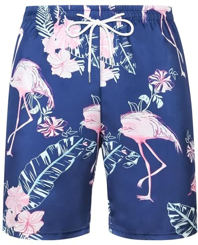 Aomig Hawaiianska herrshorts, strandsurfshorts med fickor, andningsbara shorts med justerbar sladd, snabbtorkande strandshorts, hawaiianska tryckta shorts för sommarsemester strandresor, Färg: blå, XL