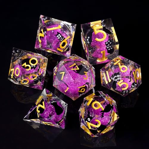 ORUZA 7 Stück DND Polyedrische Würfel Set, D&D Liquid Core Würfel D4 D6 D8 D10 D12 D20 D% Katze Treibsand Spielwürfel für Dungeons and Dragons RPG MTG Pathfinder Rollenspiele Spielwürfel