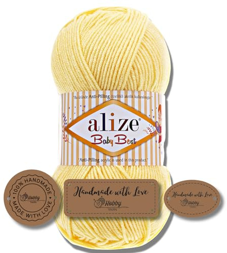 Hobby YARN 3x Etikettenlabel mit Alize Baby Best Wolle Premium 1x100g als Set, Antipilling Babywolle Acryl Uni & Batik Strickgarn zum Häkeln und Stricken (250)