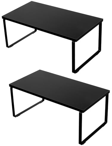 UNGFEI 2 Pack Wooden Monitor Stand Holder, Desktop Storage Organiser Shelf for Computer Laptop Printer Notebook, Home Office Accessories, 40 x 19 x 13 cm, 30 kg Capacity