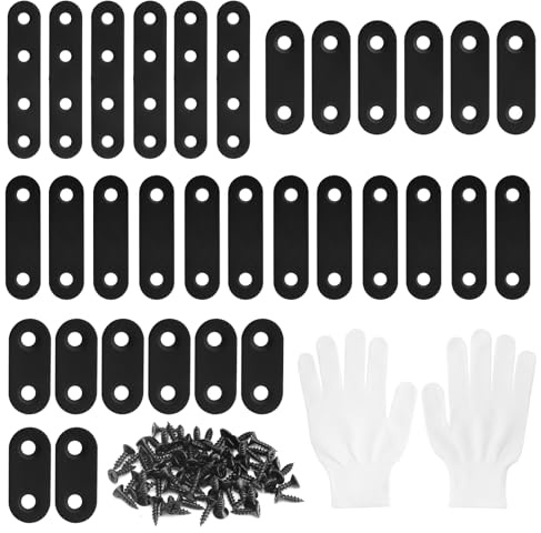 Juego de 32 soportes de esquina planos y rectos de Acero Inoxidable color negro con tornillos para muebles de madera (37x 16/47x 16/57x16/77x16mm)