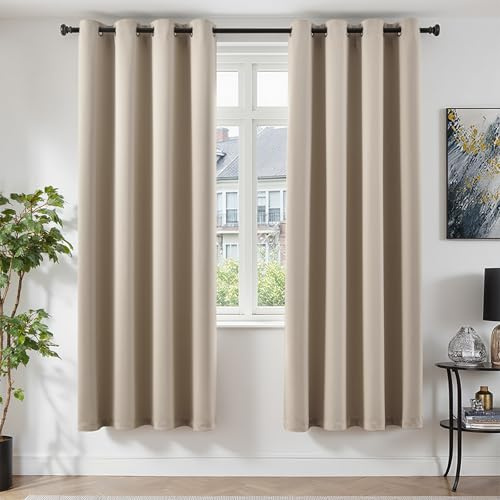 TOPICK Vorhänge Gardinen Verdunklungsvorhänge H220xB140 2er Set Beige | Gardinen mit Ösen Wohnzimmer Fensterdekoration Blackout Curtains verdunkelung Vorhänge Blickdicht Schlafzimmer Türvorhang