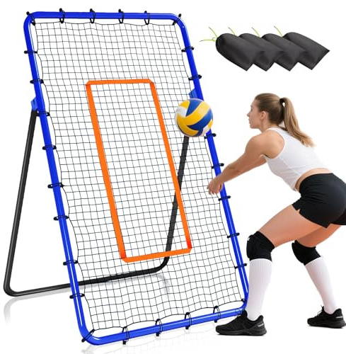 Volleyball-Rebounder-Netz, 5 Winkel, Volleyball-Trainingsgerät mit robusten Sandsäcken und Metallpfähle für Lacrosse, Baseball, Fußball, Üben – 2,7 x 1,2 m (blau)