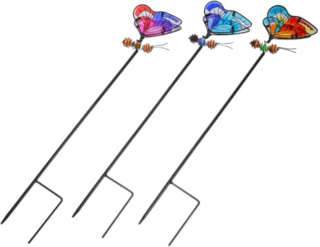 TOBBOMEY 3 Schmetterlings-gartenstecker: Bunte Gartenkunst Aus Metall Und Glas – Wetterfeste Außendekoration Für Blumenbeete, Wege Und Terrassen – Frühlings-rasenornamente