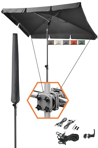 4smile Sonnenschirm Balkon SET – Balkonschirm rechteckig mit UV50+-Schutz, inkl. Sonnenschirmhalter Balkongeländer und Schirmhülle – passend für Terrasse & Balkon