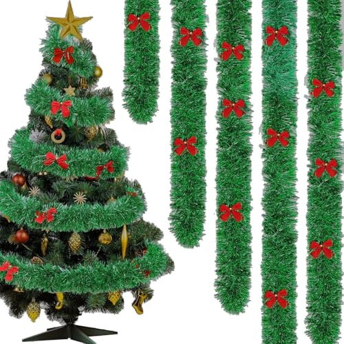 Scinzene 12m Weihnachtsgirlande mit eleganten Schleifen, langlebige Tannengirlande für Innen- und Außenbereich, Girlande Weihnachten ideal zur Dekoration von weihnachtsdeko,Treppengeländern