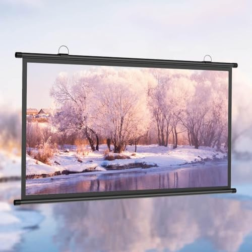 Screen For Projector 40 50 60 Manual Projector Screen HD 4K Home Theater Projection Screen Pull Down Movie Screen For Indoor Outdoor, Wrinkle Free, Easy Roll Up